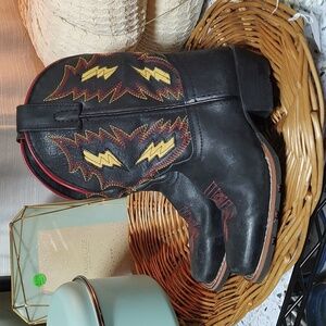 Dan Post Kids Western Boots - Black and Red with Yellow Accents